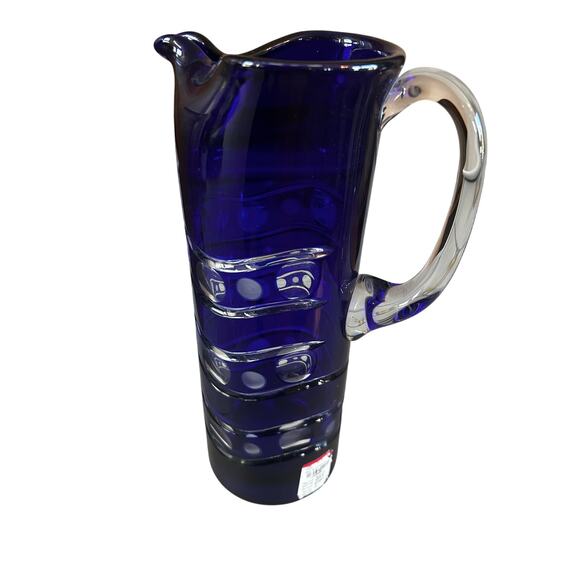 Fabulous Art Deco Cobalt Blue Cut to Clear H13”Martini Pitcher - Picture 1 of 2